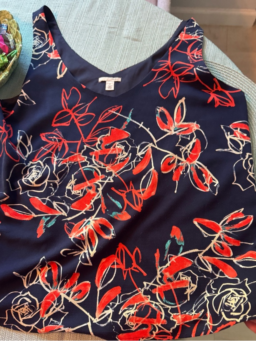 Halogen Navy Scoop Neck Tank with Cream Label Detail